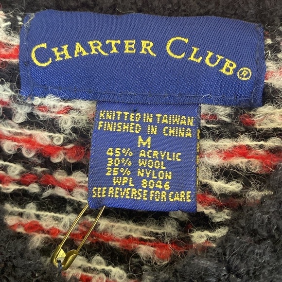 Charter Club Fair Isle Wool Blend V Neck Sweater Size M - Picture 8 of 8